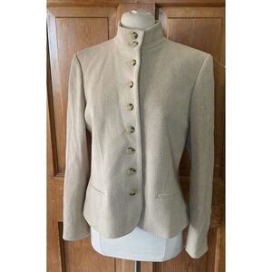 Lauren Ralph Lauren Wool Blend Blazer Sz 12 Beige Riding Jacket Herringbone